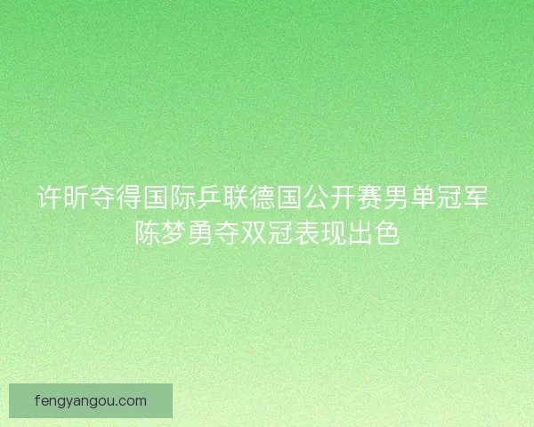 许昕夺得国际乒联德国公开赛男单冠军 陈梦勇夺双冠表现出色