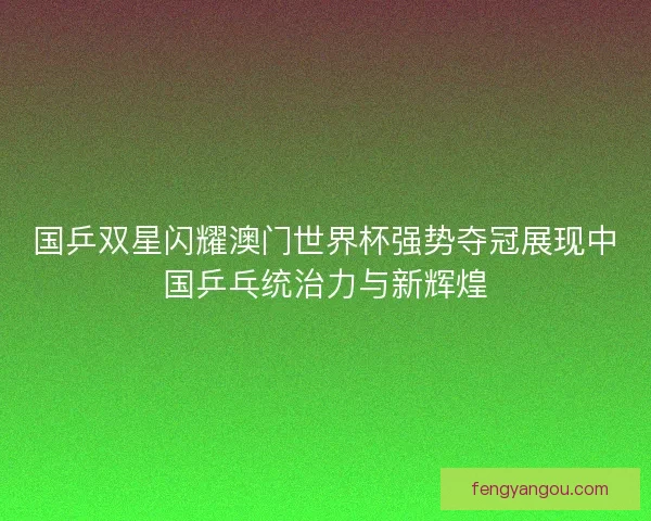 国乒双星闪耀澳门世界杯强势夺冠展现中国乒乓统治力与新辉煌